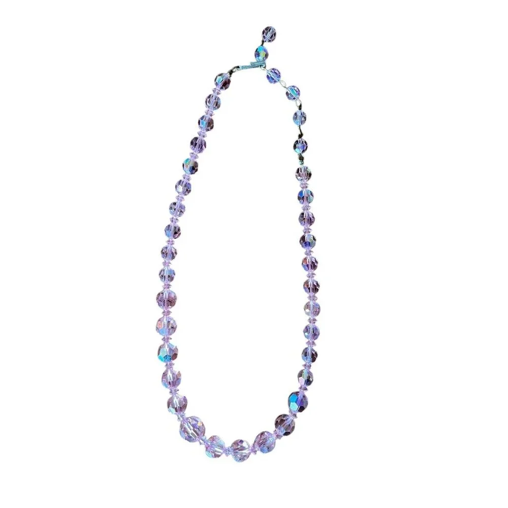 Pink Aurora Borealis Faceted Glass Bead Necklace 18